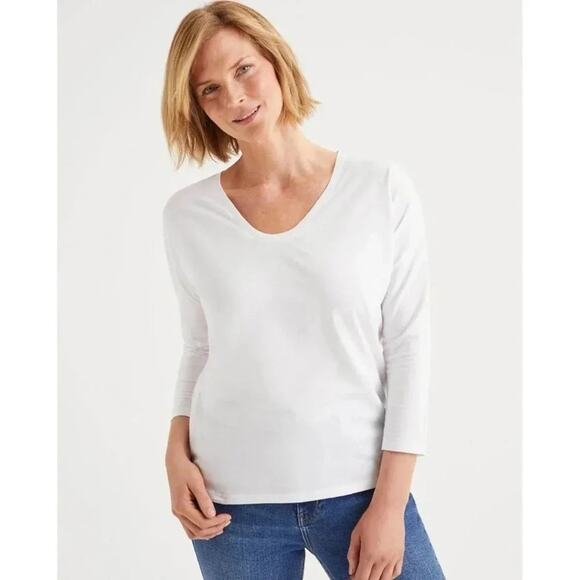 BODEN Women’s Size 4 Yellow 3/4 Sleeve Shirt Ultra Soft Rounded V-neck - Picture 2 of 8